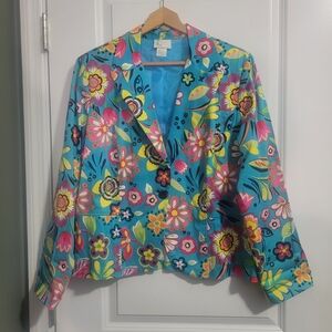 Bamboo Traders Vibrant Floral Blazer - Blue and Pink